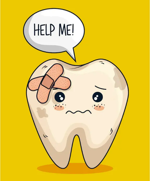 Illustration of night toothache: an aching tooth character asking for help
