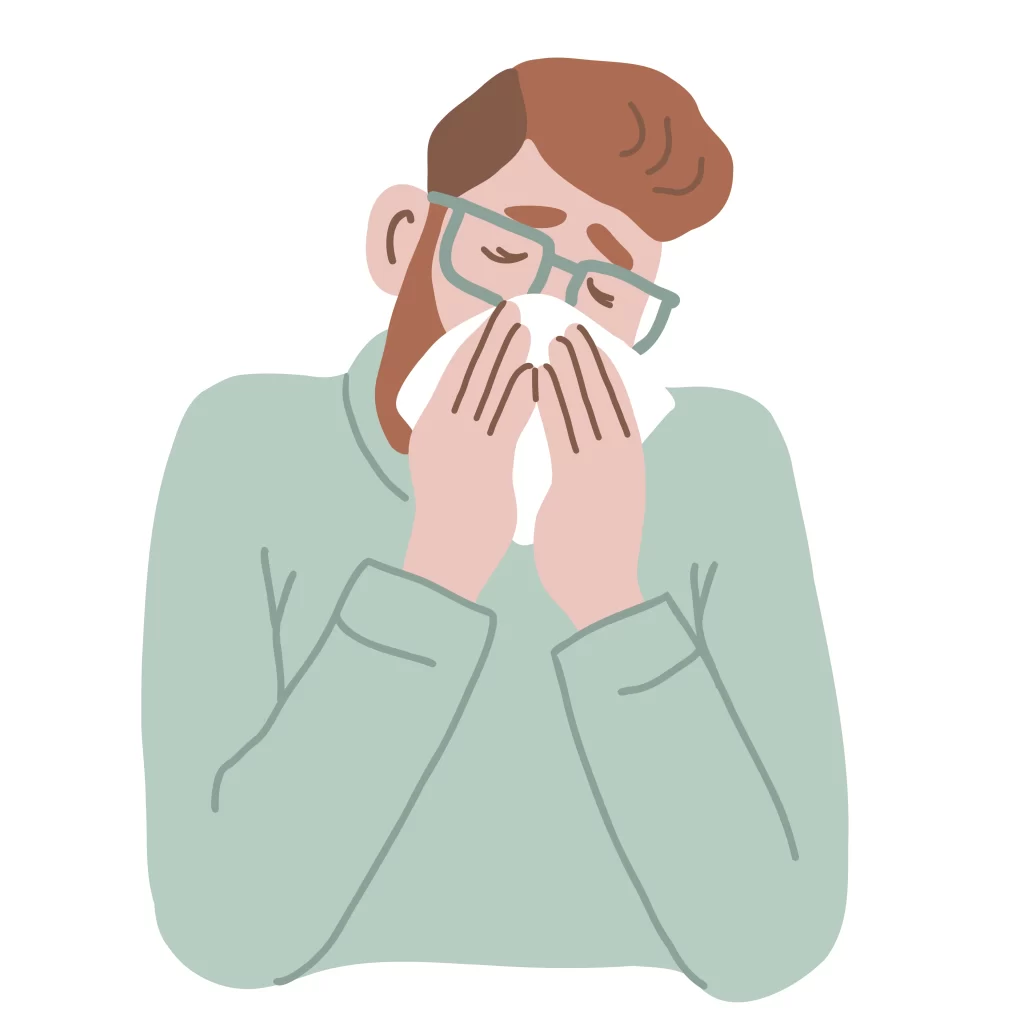 A person holding their throat because of throat dryness