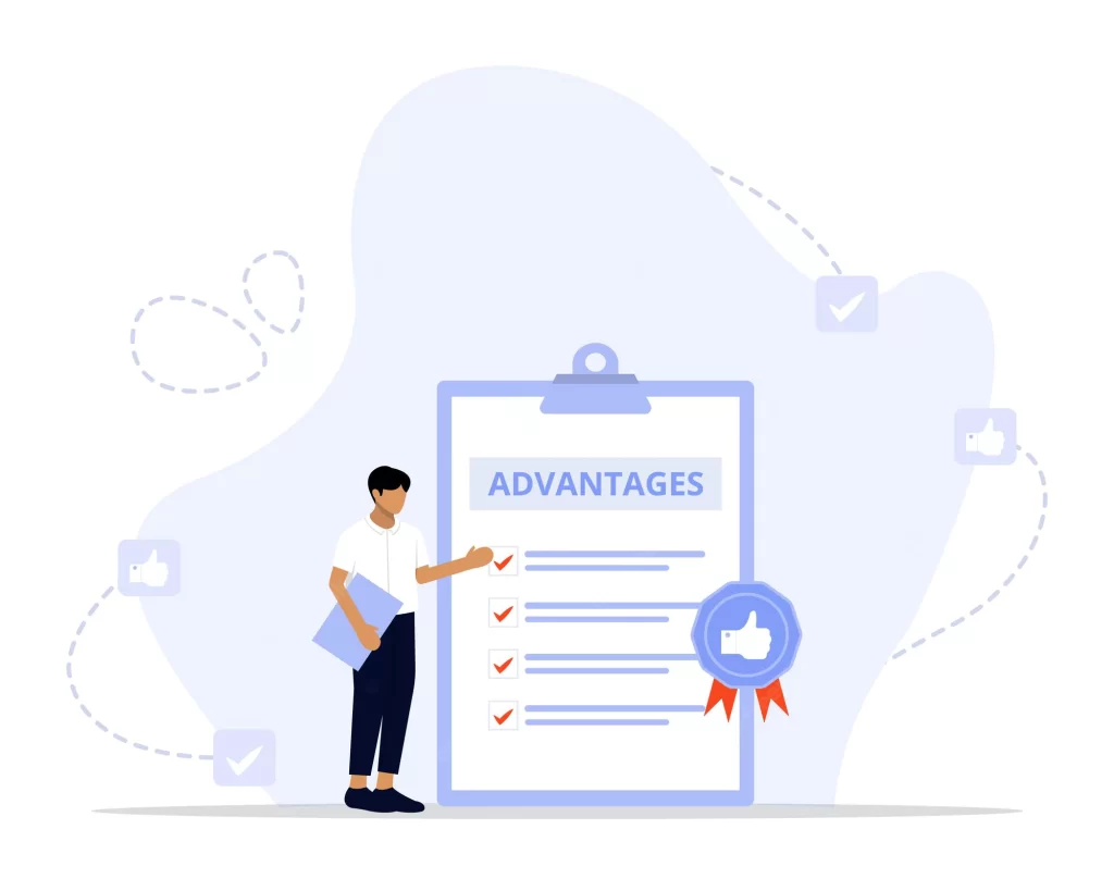 Illustration of a board with a list of advantages being ticked off