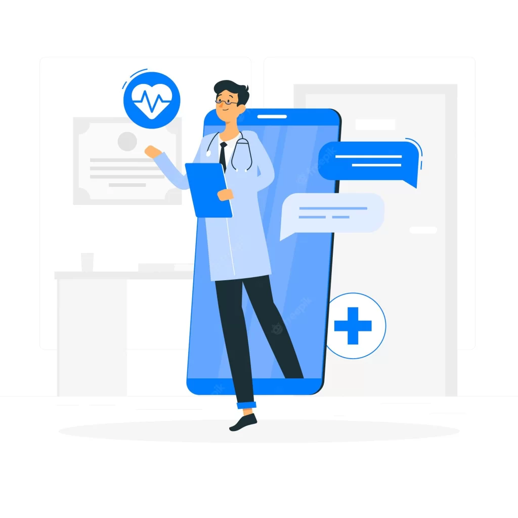 Illustration of a dentist explaining treatment to a patient
