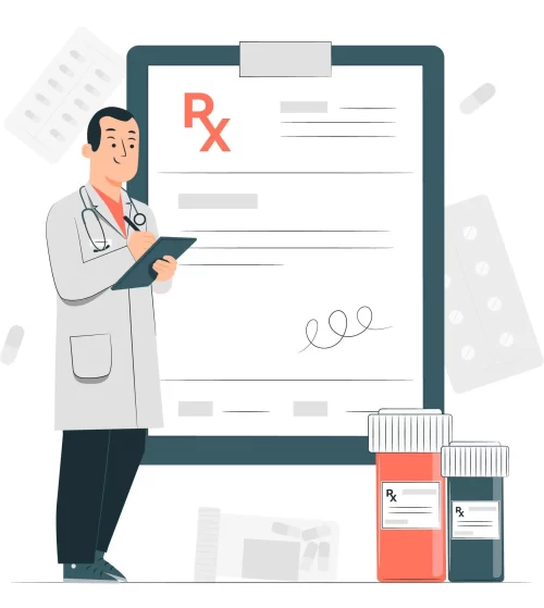 Illustration of a dentist reviewing findings after an examination